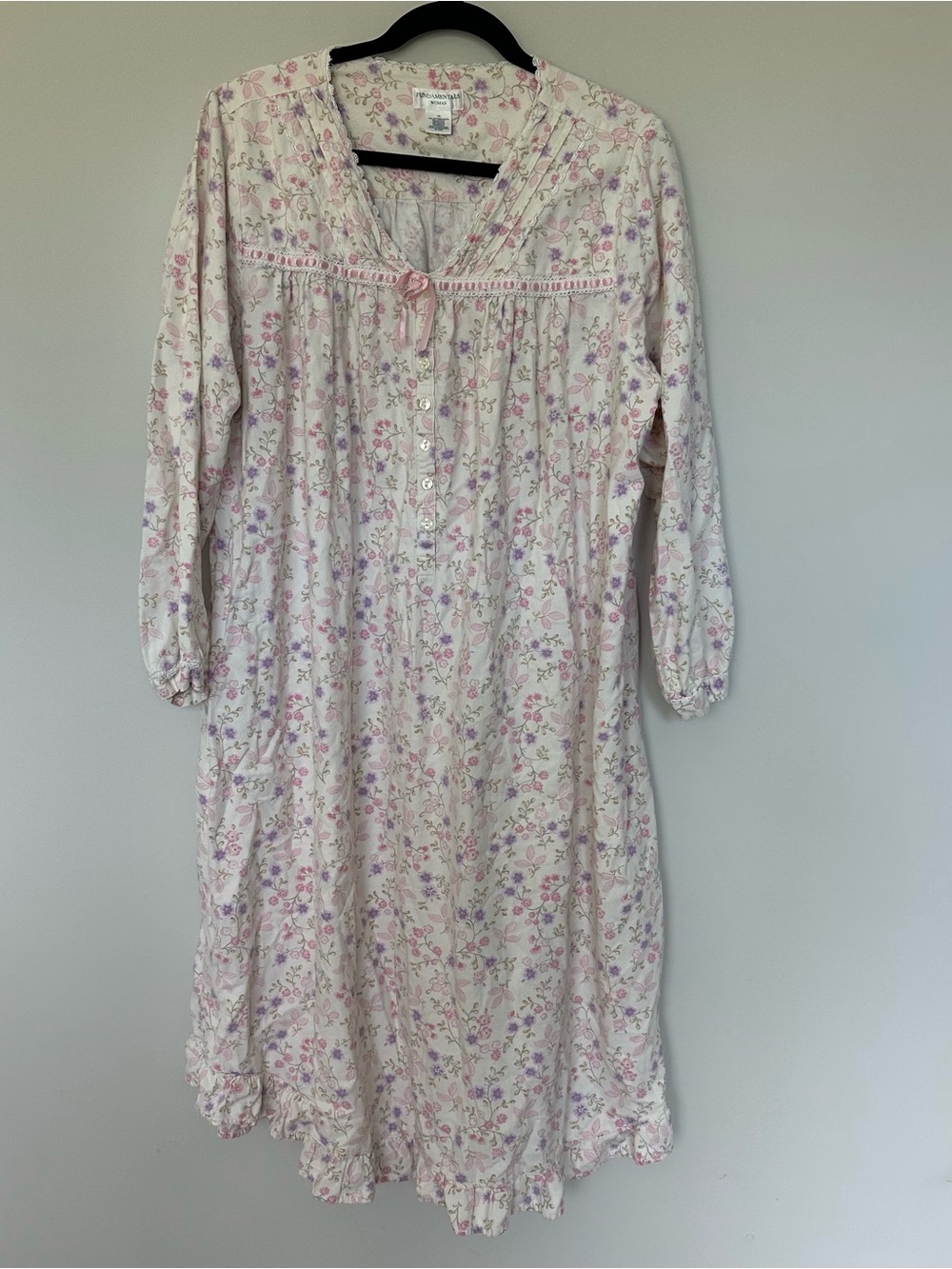 Vintage Fundamentals Floral Nightgown Long Sleeve Cottagcore Flannel 1X / XL